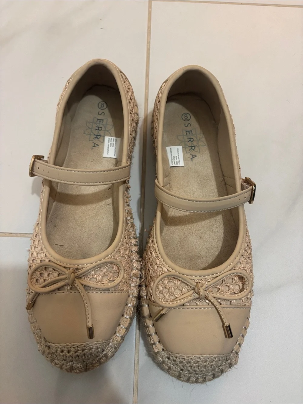 Serra ladies Beige Mary Jane Espadrille Flats